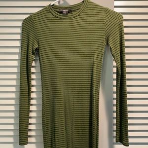 Olive green striped stretch dress